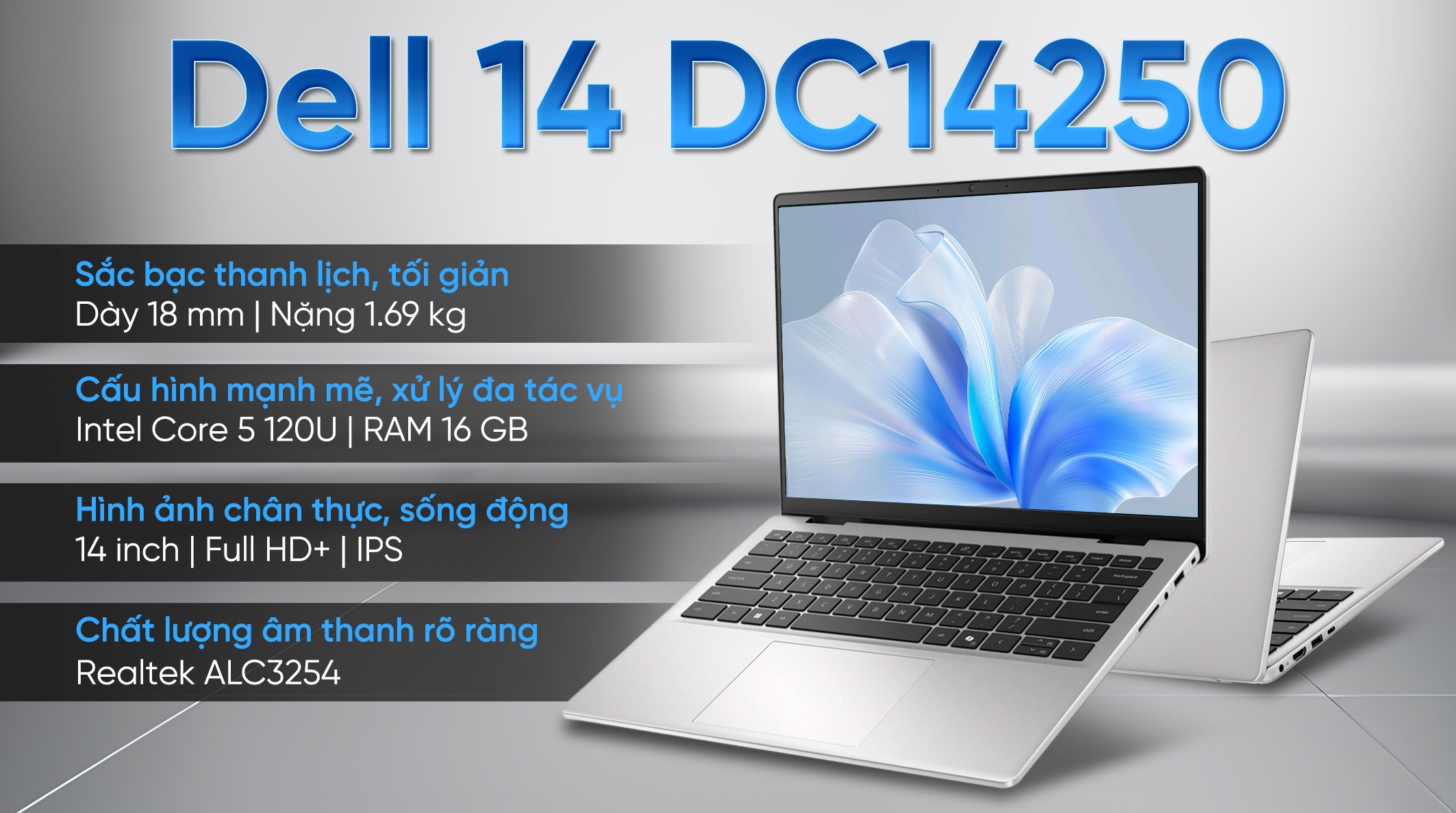 Laptop Dell 14 DC14250 - DC4C5386W (Core 5 120U, 16GB, 512GB, Full HD+, Office H24+365, Win11)