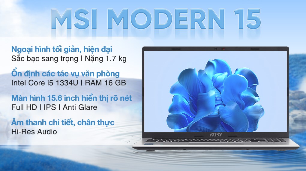 MSI Modern 15 F13MG – i5-1334U | 16GB | 512GB | 15.6″ FHD | Bạc