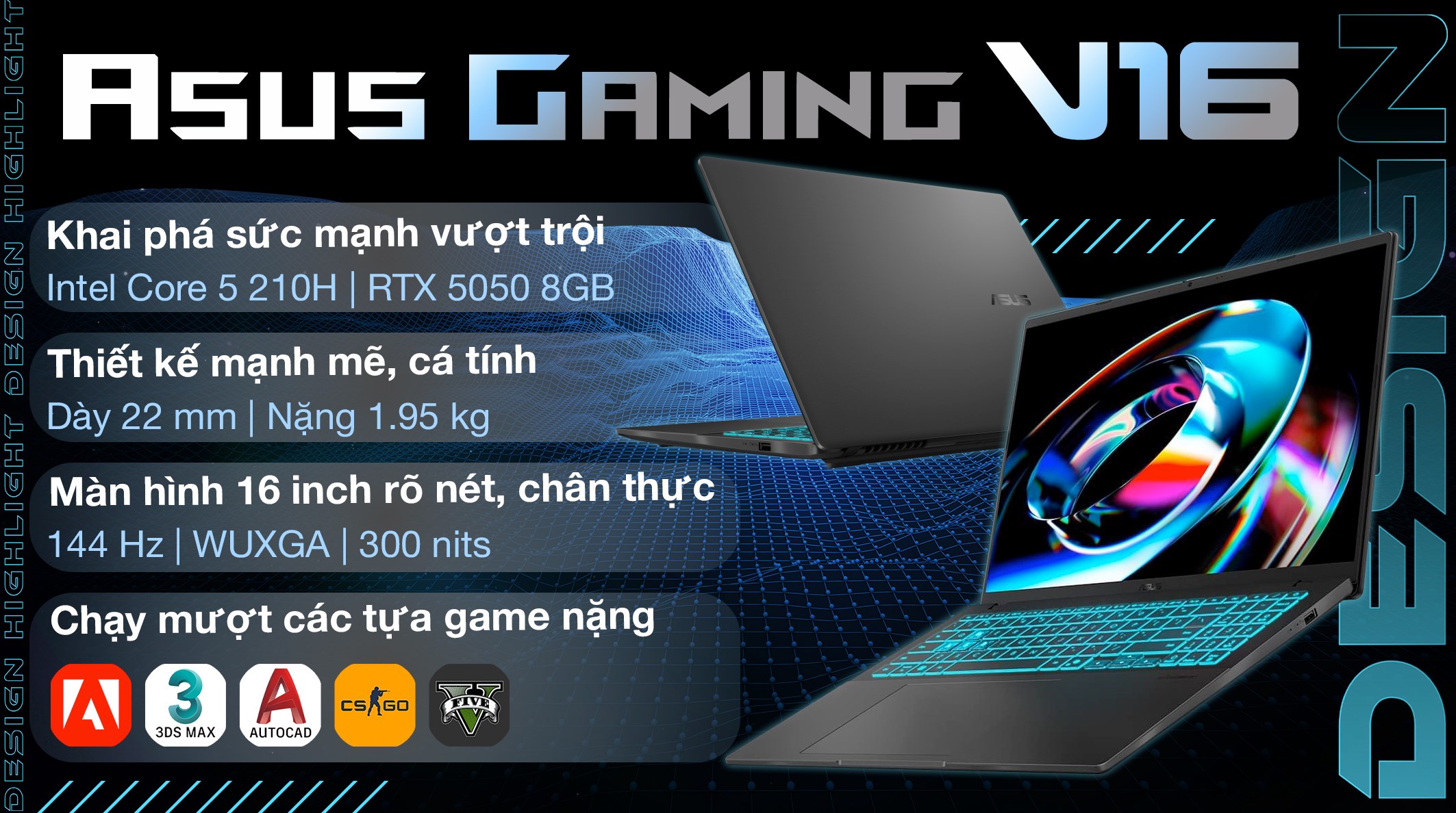 ASUS Gaming V16 V3607VH – Core 5-210H | RTX 5050 | 16GB | 512GB | 16″ 144Hz