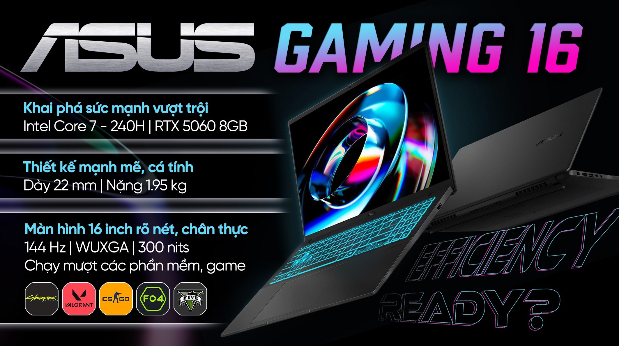 ASUS Gaming V16 V3607VM – Core 7-240H | RTX 5060 | 16GB | 1TB | 16″ 144Hz