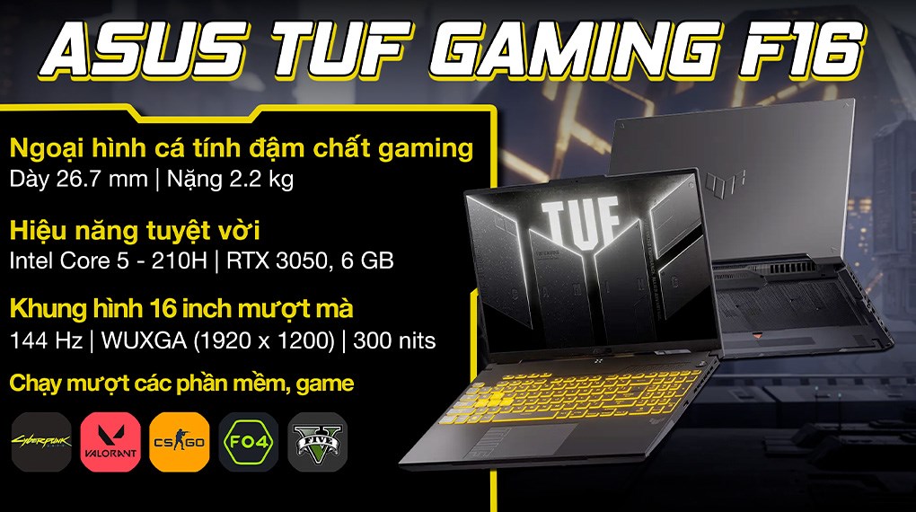 ASUS TUF Gaming F16 FX607VJB – Core 5-210H | RTX 3050 | 16GB | 512GB | 16″ 144Hz