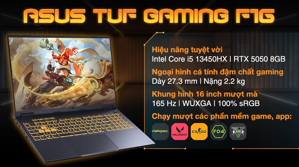 ASUS TUF Gaming F16 FX608JH – i5-13450HX | RTX 5050 | 16GB | 1TB | 16″ 165Hz