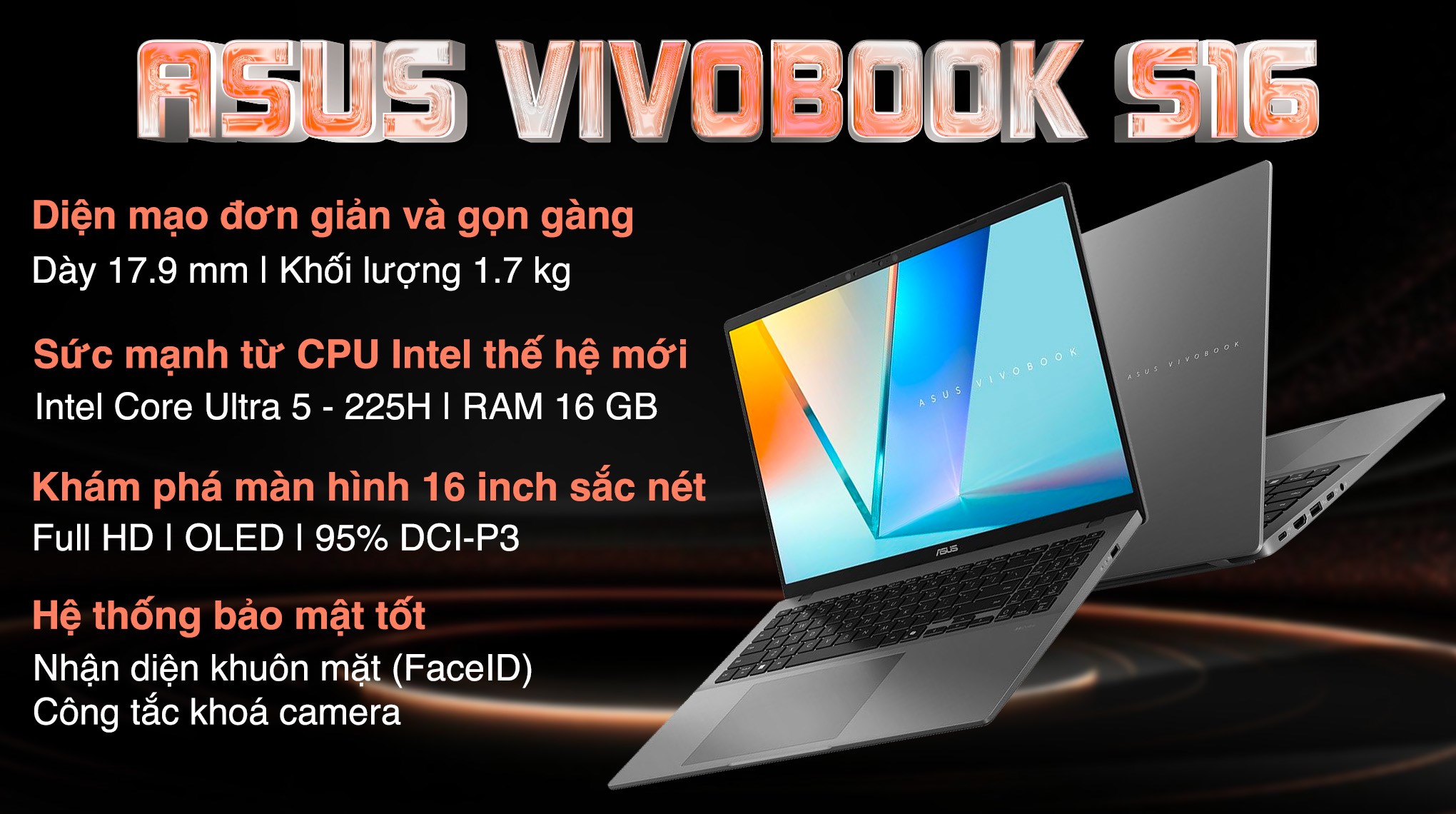 ASUS Vivobook 16 S3607 Ultra 5-225H RAM 16GB SSD 512GB 16