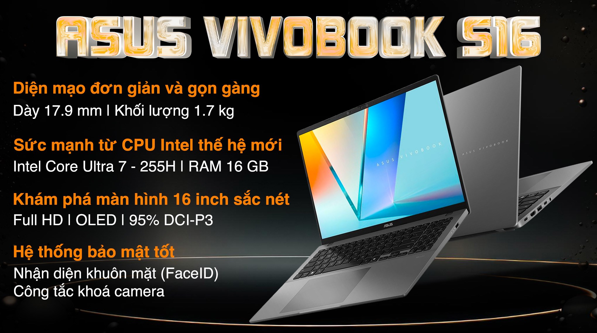 ASUS Vivobook 16 S3607 Ultra 7-255H RAM 16GB SSD 512GB 16