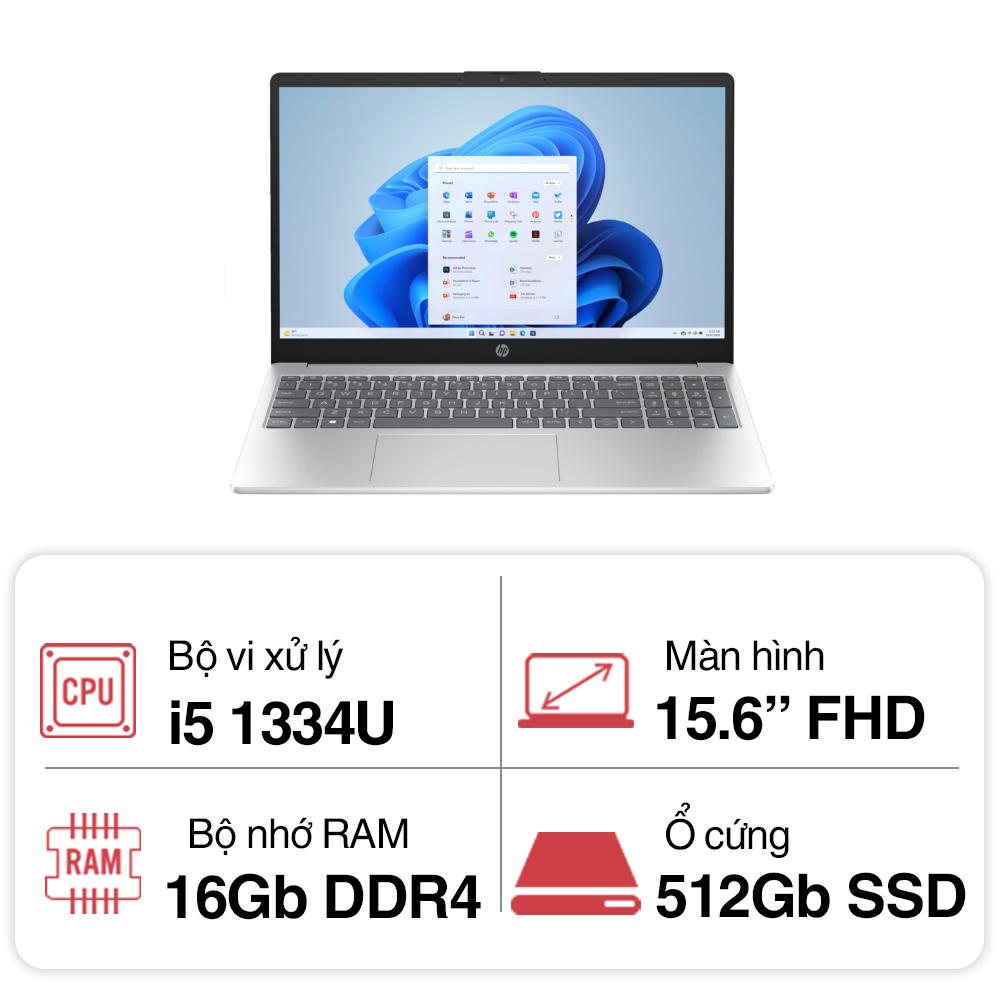 Laptop HP 15-fd0235TU 9Q970PA (Intel Core i5-1334U | 16GB | 512GB | Iris Xe Graphics | 15.6 inch FHD | Windows 11 | Natural silver)