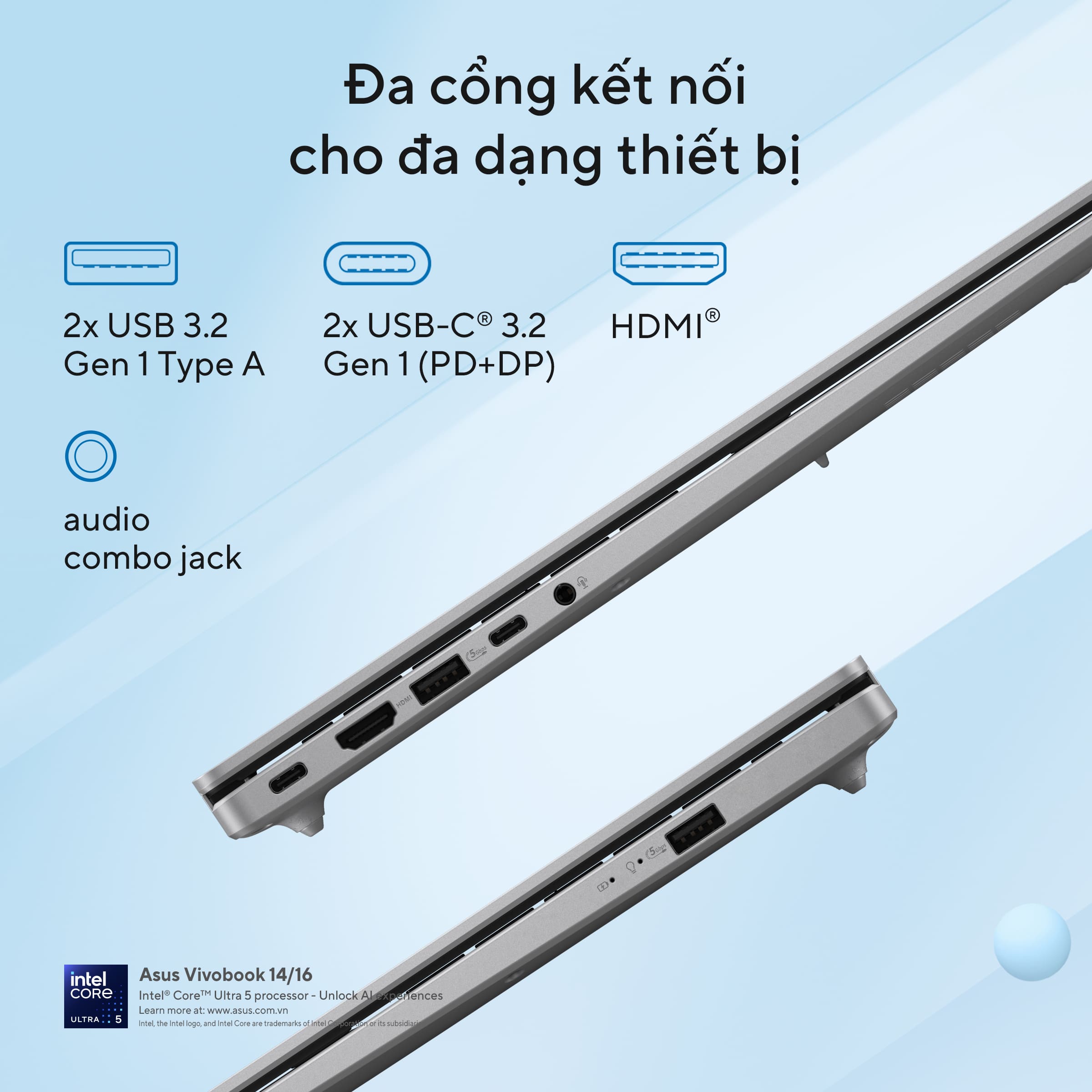 Laptop Asus Vivobook 14 A1407CA-LY008WS (Ultra 5 225H/ 16GB/ 512GB SSD/ 14 inch WUXGA/ Win 11/ Office/ Silver)