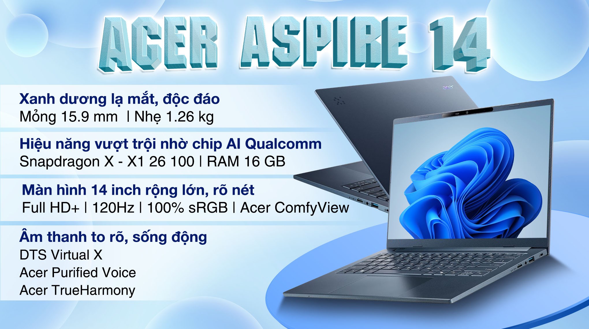 Acer Aspire AI A14-11M – AI PC | 14″ | Mỏng nhẹ | Win 11