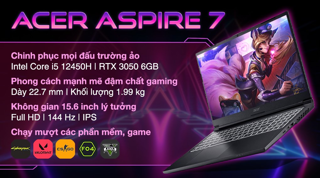 Acer Aspire 7 A715-59G – i5-12450H | RTX 3050 | 15.6″ FHD 144Hz | Win 11