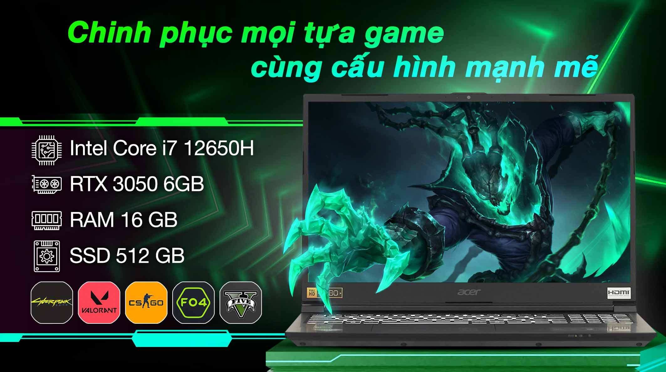 Acer Aspire 7 A715-59G – i7-12650H | RTX 3050 | 15.6″ FHD 144Hz | Win 11