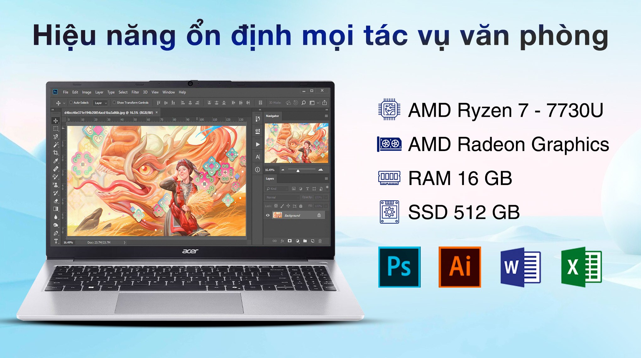 Acer Aspire Lite 15 AL15-42P – R7-7730U | 16GB | 512GB | 15.6″ FHD | Win 11 + Office 2024