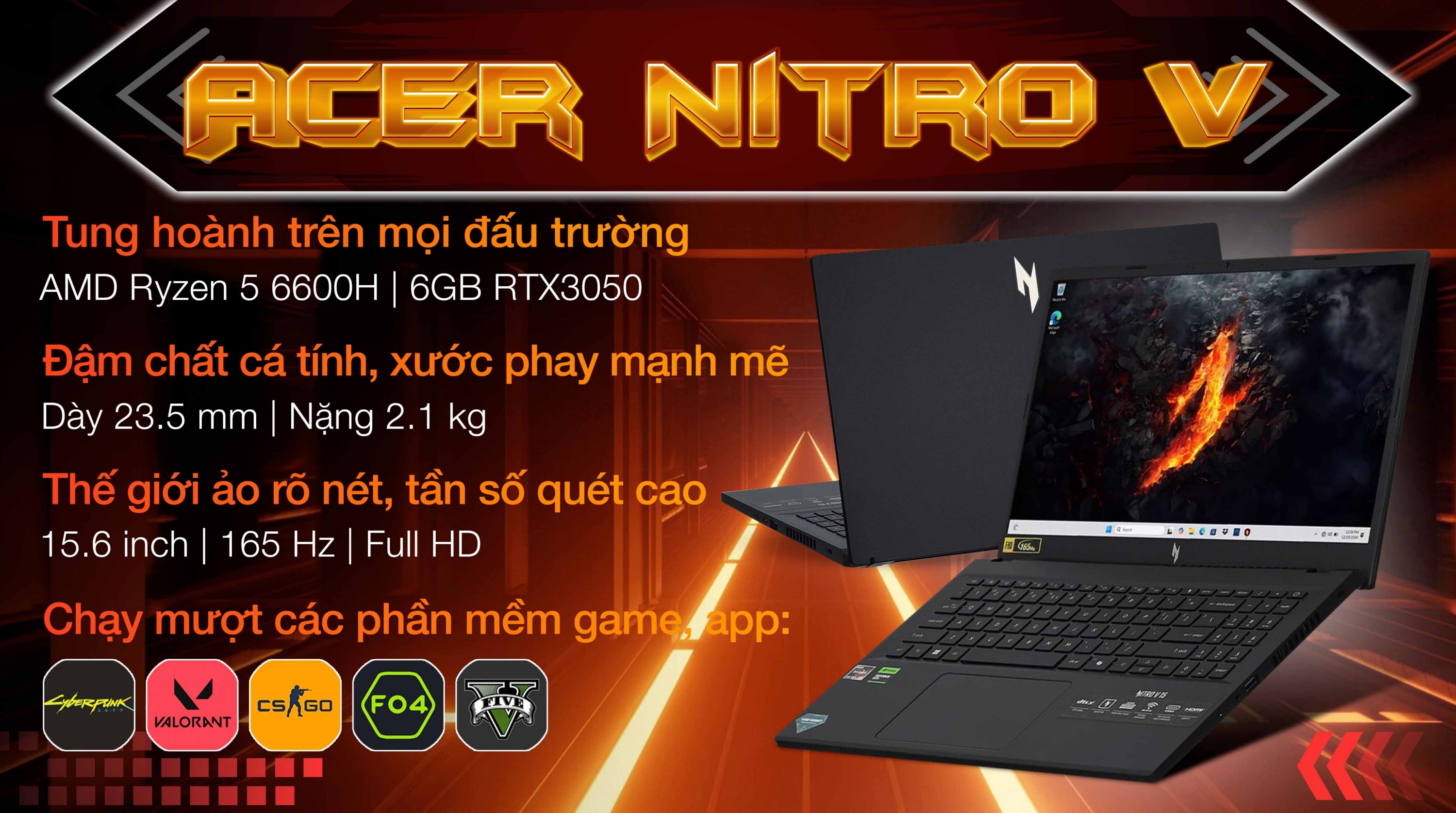 Acer Nitro V 15 ANV15-41 – Ryzen | RTX | 15.6″ FHD 144Hz | Win 11