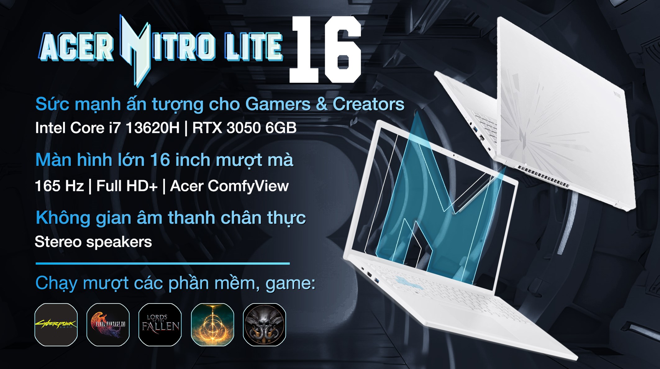 Laptop Gaming Acer Gaming Nitro Lite 16 NL16‑71G‑71UJ (Core i7‑13620H/16GB/512GB/RTX 4050/16