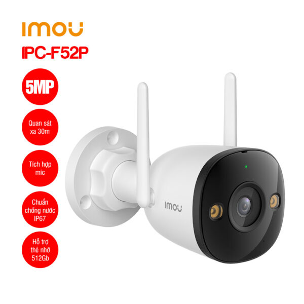 Camera WiFi Ngoài Trời IMOU IPC-F52P 5MP (Bullet 2C) 3K, Chống Nước IP67