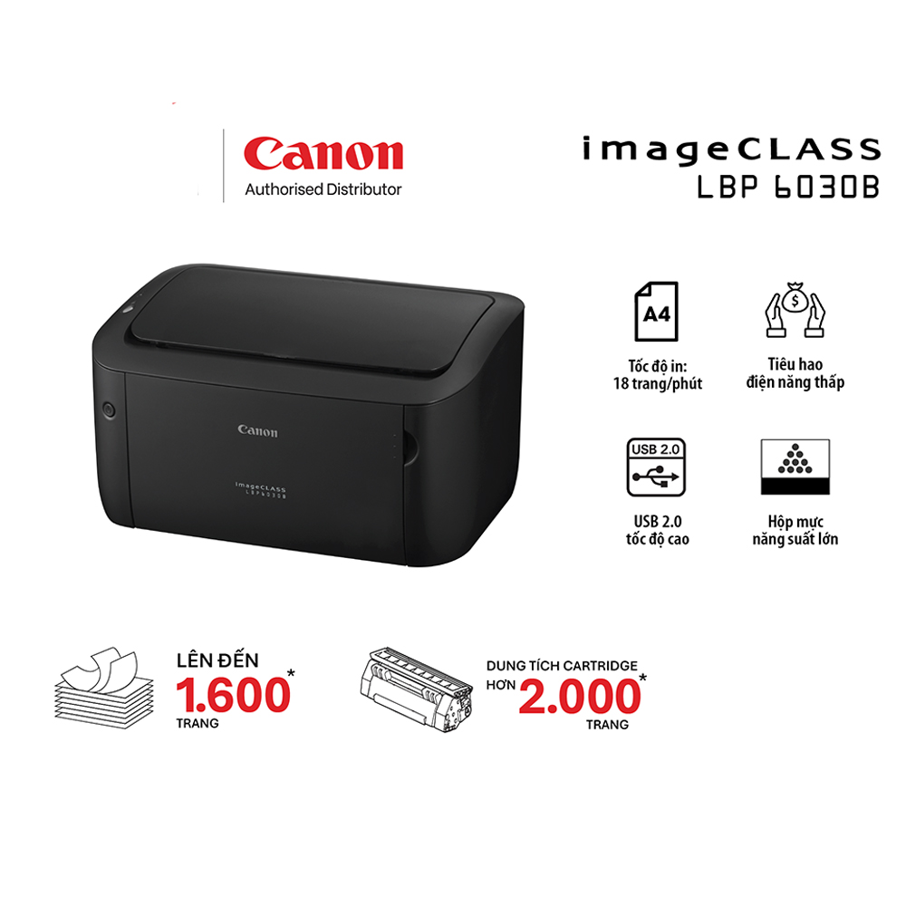 Máy In Laser Đen Trắng Canon LBP6030B Black (A4/A5, Kết Nối USB) Chính Hãng
