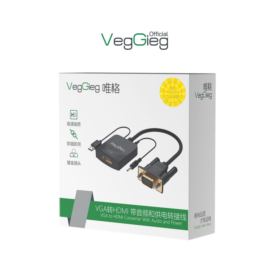 Cáp Chuyển VGA Sang HDMI 1080P@60Hz VegGieg V-Z618 – Có Audio Và Nguồn Phụ