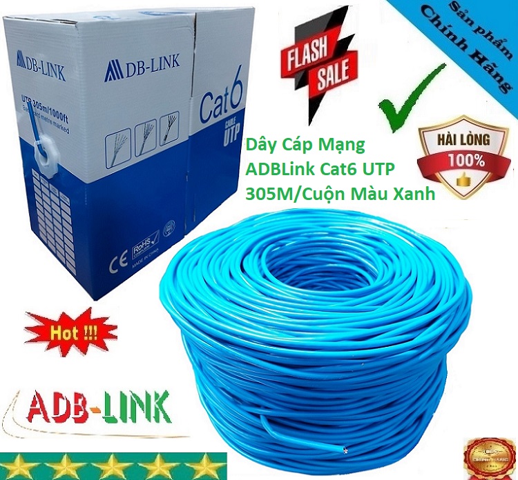Cuộn Cáp Mạng ADB Link Cat6 UTP 305m Màu Xanh Chính Hãng